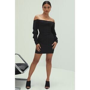 Mistress Rocks Bardot Corset Dress Women's Medium Black Mini Crepe Off Shoulder